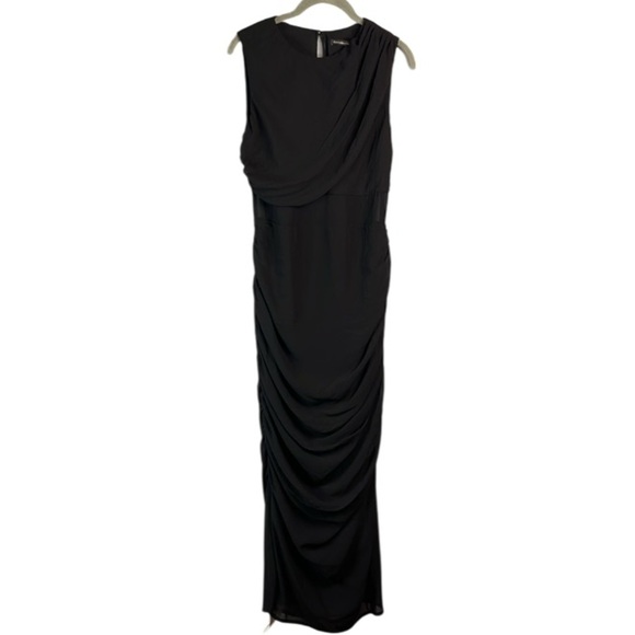 Abercrombie & Fitch NWT Draped Sheer Waist Maxi Dress Black High Neck Crepe M - Picture 2 of 13